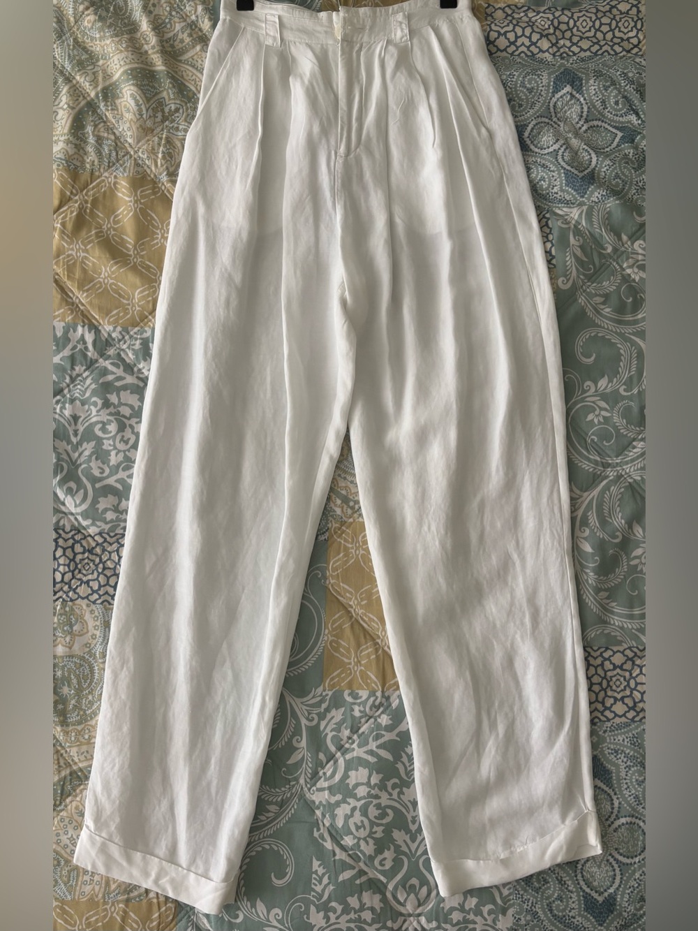 RONNY KOBO White Pleated HighWaisted Chinos